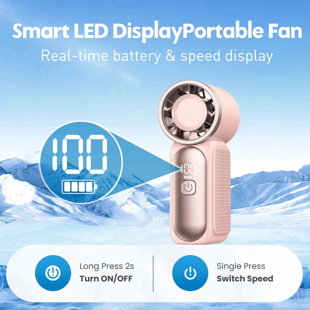 X688 Mini Turbo Fan 6000mAh Portable Rechargeable Handheld Fan Strong Wind 100 Adjustable Speeds for Outdoor Travel