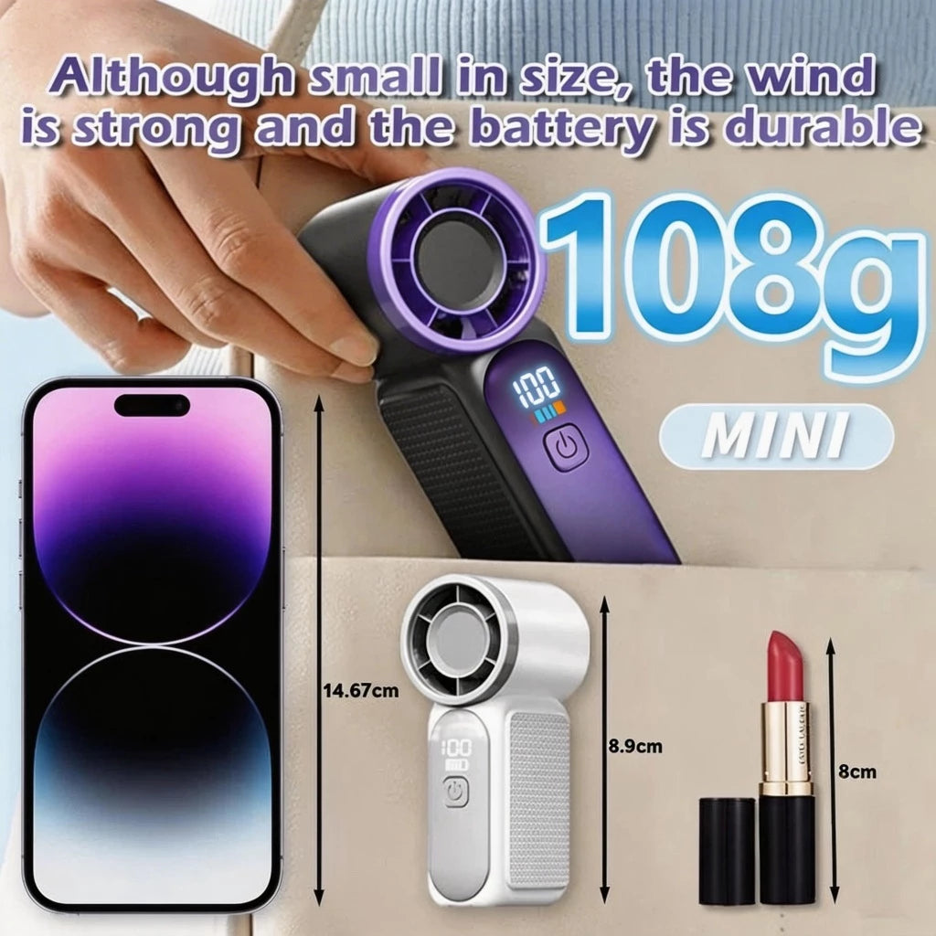 X688 Mini Turbo Fan 6000mAh Portable Rechargeable Handheld Fan Strong Wind 100 Adjustable Speeds for Outdoor Travel