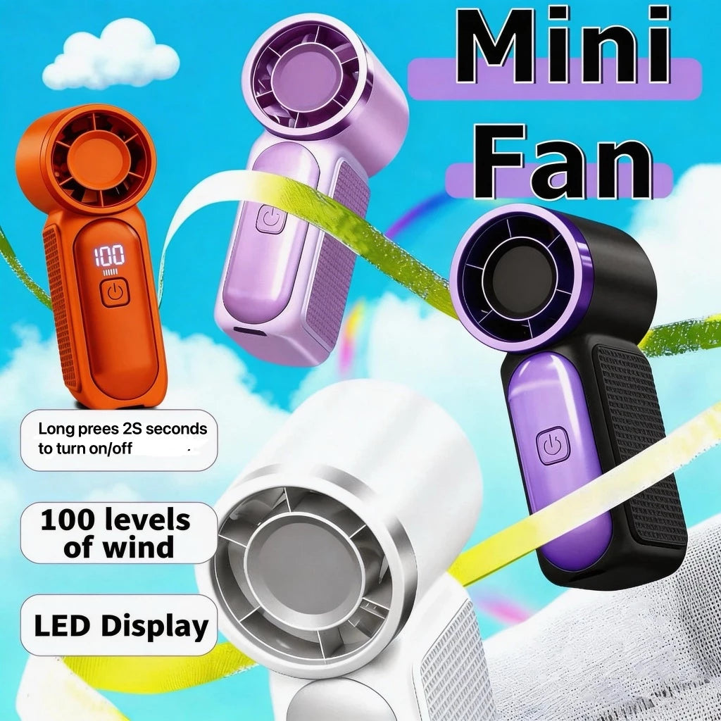 X688 Mini Turbo Fan 6000mAh Portable Rechargeable Handheld Fan Strong Wind 100 Adjustable Speeds for Outdoor Travel
