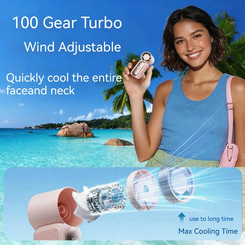 X688 Mini Turbo Fan 6000mAh Portable Rechargeable Handheld Fan Strong Wind 100 Adjustable Speeds for Outdoor Travel