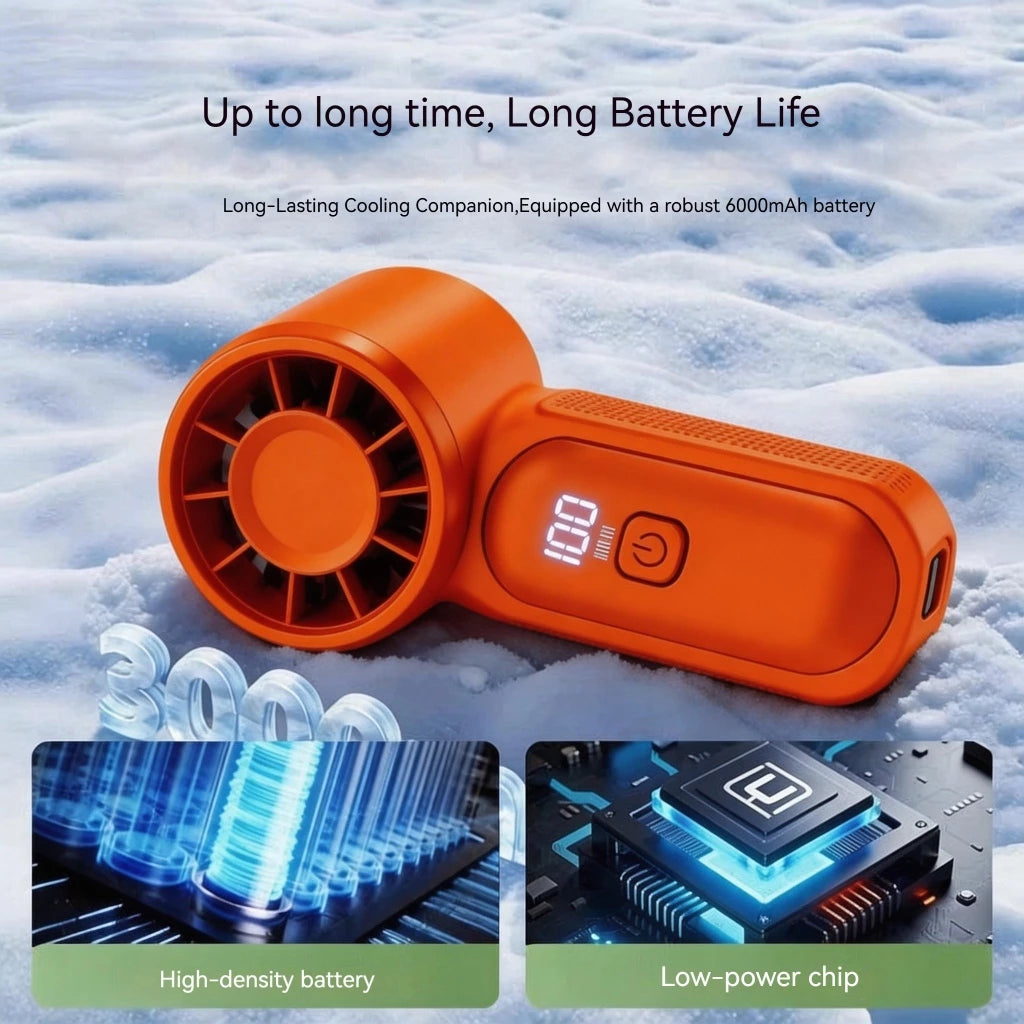 X688 Mini Turbo Fan 6000mAh Portable Rechargeable Handheld Fan Strong Wind 100 Adjustable Speeds for Outdoor Travel